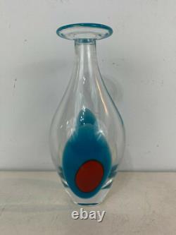 1999 Tony Cray Signed Art Glass Vase with Blue & Red Spot Decoration
