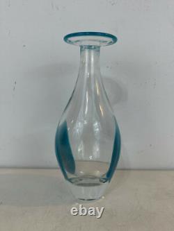 1999 Tony Cray Signed Art Glass Vase with Blue & Red Spot Decoration