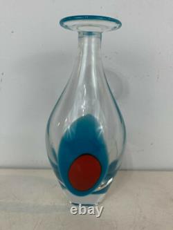 1999 Tony Cray Signed Art Glass Vase with Blue & Red Spot Decoration