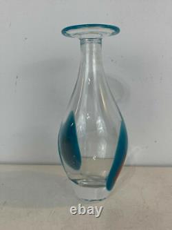 1999 Tony Cray Signed Art Glass Vase with Blue & Red Spot Decoration