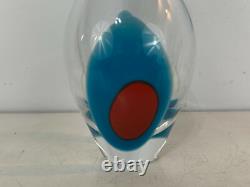 1999 Tony Cray Signed Art Glass Vase with Blue & Red Spot Decoration