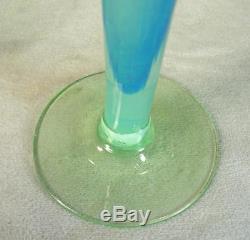 2 Antique Blue Opalescent & Vaseline Glass Jack in the Pulpit JIP Flower Vases
