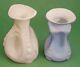 2 Antique Consolidated Catalonian Art Glass Vases Spanish Knobs Iridescent Blue