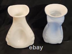 2 Antique Consolidated Catalonian Art Glass Vases Spanish Knobs Iridescent Blue