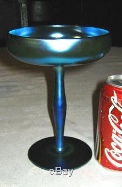 # 2 Antique Steuben Blue Aurene Chalice Compote Bowl Art Glass Dish Vase # 2642