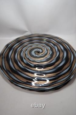 2 Balboa Venetian Murano Art Glass Wall Platter Black Blue Gold Swirls Italy B9