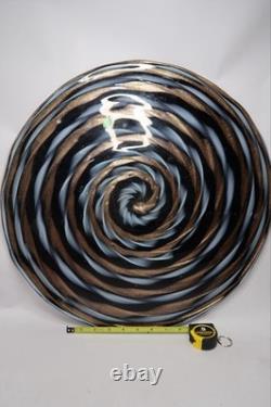 2 Balboa Venetian Murano Art Glass Wall Platter Black Blue Gold Swirls Italy B9