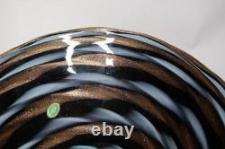 2 Balboa Venetian Murano Art Glass Wall Platter Black Blue Gold Swirls Italy B9