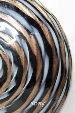 2 Balboa Venetian Murano Art Glass Wall Platter Black Blue Gold Swirls Italy B9