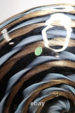 2 Balboa Venetian Murano Art Glass Wall Platter Black Blue Gold Swirls Italy B9