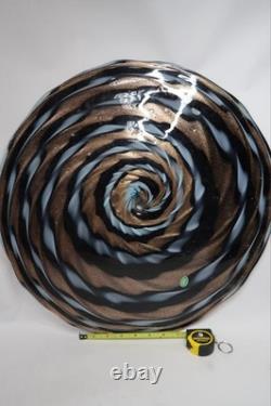2 Balboa Venetian Murano Art Glass Wall Platter Black Blue Gold Swirls Italy B9