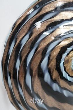 2 Balboa Venetian Murano Art Glass Wall Platter Black Blue Gold Swirls Italy B9