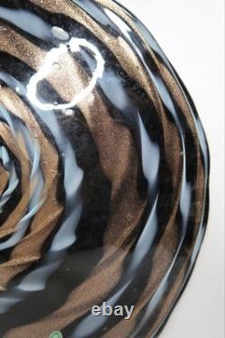 2 Balboa Venetian Murano Art Glass Wall Platter Black Blue Gold Swirls Italy B9