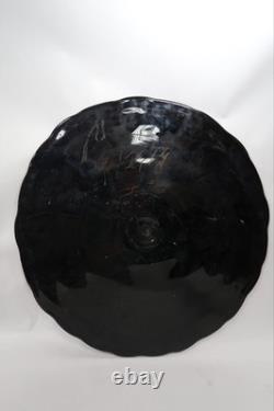 2 Balboa Venetian Murano Art Glass Wall Platter Black Blue Gold Swirls Italy B9