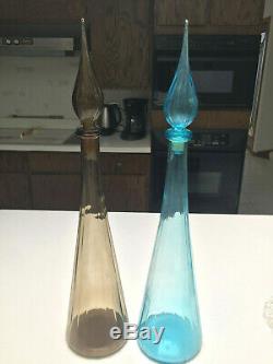 2 Glass Empoli Guildcraft Genie Bottle decanters Flame Top 26.5 WOW FLOOR VASES
