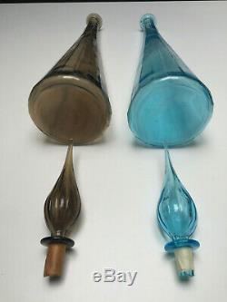 2 Glass Empoli Guildcraft Genie Bottle decanters Flame Top 26.5 WOW FLOOR VASES