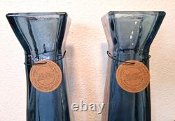 2 Lg NWT San Miguel Blue Recycled Glass Tall Square Column Floor Vases 21 1/4