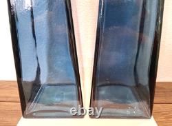 2 Lg NWT San Miguel Blue Recycled Glass Tall Square Column Floor Vases 21 1/4