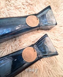 2 Lg NWT San Miguel Blue Recycled Glass Tall Square Column Floor Vases 21 1/4