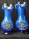 2 Small Blue Pretty Hand Blown Art Glass Floral Vases In The Murano Style