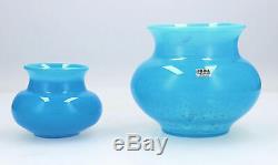 2 x bright blue Erik Hoglund Boda glass vases Swedish 1960's 1970's