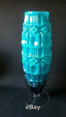 2 xVintage Empoli Cased Vase blue Textured Italian Art Glass 60s 70s Mid Century