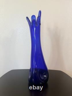 20 Tall, MCM Cobalt Blue, 5 Finger Swung Vase, 6 Base, Triangle Shaped Base