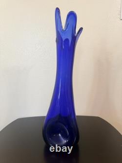 20 Tall, MCM Cobalt Blue, 5 Finger Swung Vase, 6 Base, Triangle Shaped Base