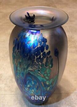 2000 Robert Eickholt Art Glass Vase Purple & Blue Iridescent Signed 10