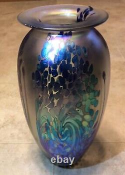 2000 Robert Eickholt Art Glass Vase Purple & Blue Iridescent Signed 10