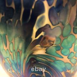 2000 Robert Eickholt Art Glass Vase Purple & Blue Iridescent Signed 10