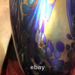 2000 Robert Eickholt Art Glass Vase Purple & Blue Iridescent Signed 10