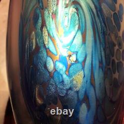 2000 Robert Eickholt Art Glass Vase Purple & Blue Iridescent Signed 10