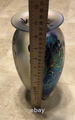 2000 Robert Eickholt Art Glass Vase Purple & Blue Iridescent Signed 10