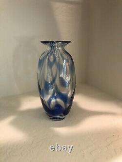 2003 Blenko Art Glass Cobalt Swirl Line Vase