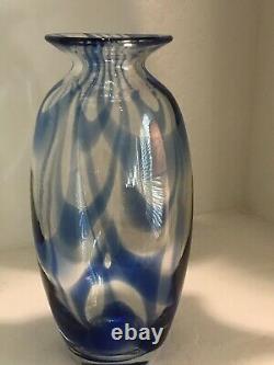 2003 Blenko Art Glass Cobalt Swirl Line Vase