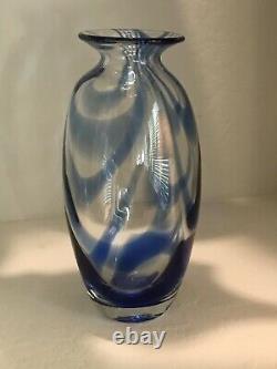 2003 Blenko Art Glass Cobalt Swirl Line Vase