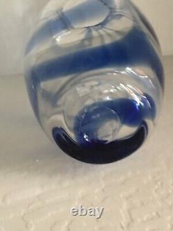 2003 Blenko Art Glass Cobalt Swirl Line Vase