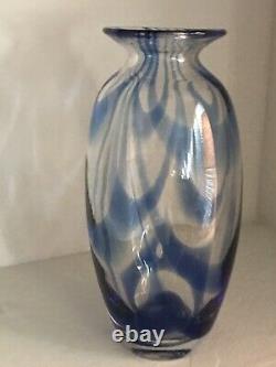 2003 Blenko Art Glass Cobalt Swirl Line Vase