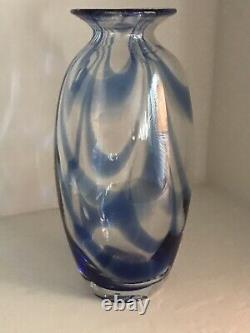 2003 Blenko Art Glass Cobalt Swirl Line Vase