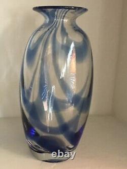 2003 Blenko Art Glass Cobalt Swirl Line Vase