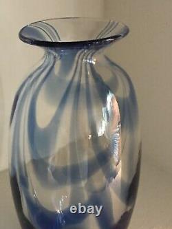 2003 Blenko Art Glass Cobalt Swirl Line Vase