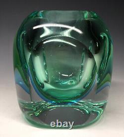 20th C. Murano Flavio Poli Seguso Sommerso Blue Green Italian Art Glass Vase