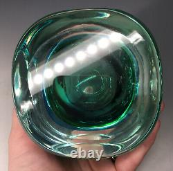 20th C. Murano Flavio Poli Seguso Sommerso Blue Green Italian Art Glass Vase