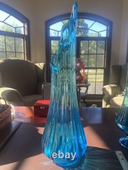 21.25 Le Smith Glass MC Ribbed/fat Bottom Peacock Blue Stretch Swung Vase