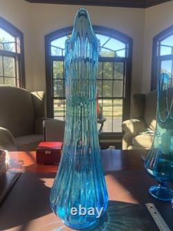 21.25 Le Smith Glass MC Ribbed/fat Bottom Peacock Blue Stretch Swung Vase