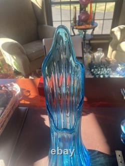 21.25 Le Smith Glass MC Ribbed/fat Bottom Peacock Blue Stretch Swung Vase