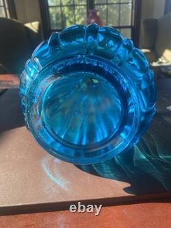 21.25 Le Smith Glass MC Ribbed/fat Bottom Peacock Blue Stretch Swung Vase