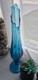 21 L E Smith MCM Peacock Blue Dominion Art Glass Swung Footed Vase VTG LE