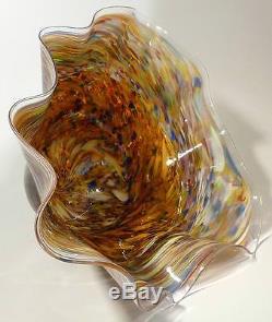 21 Wide Hand Blown Glass Art Bowl/vase Red Blue Green Purple Gold Sparkles